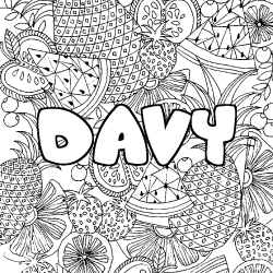 Coloriage pr&eacute;nom DAVY - d&eacute;cor Mandala fruits
