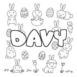 Coloriage pr&eacute;nom DAVY - d&eacute;cor Paques