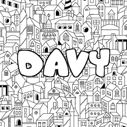 Coloriage pr&eacute;nom DAVY - d&eacute;cor Ville