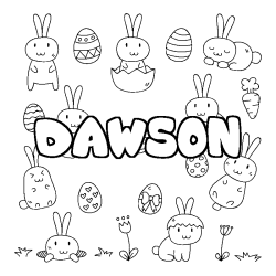 Coloriage prénom DAWSON - décor Paques