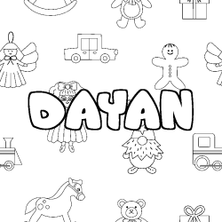 Coloriage pr&eacute;nom DAYAN - d&eacute;cor Jouets
