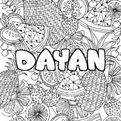 Coloriage pr&eacute;nom DAYAN - d&eacute;cor Mandala fruits