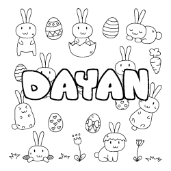 Coloriage pr&eacute;nom DAYAN - d&eacute;cor Paques