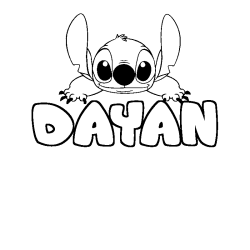 Coloriage prénom DAYAN - décor Stitch
