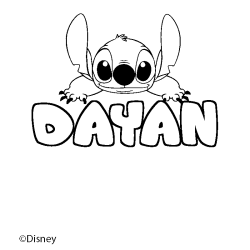 Coloriage pr&eacute;nom DAYAN - d&eacute;cor Stitch