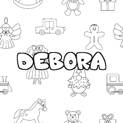 Coloriage prénom DEBORA - décor Jouets