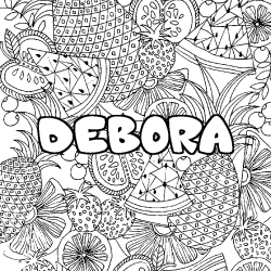 Coloriage pr&eacute;nom DEBORA - d&eacute;cor Mandala fruits
