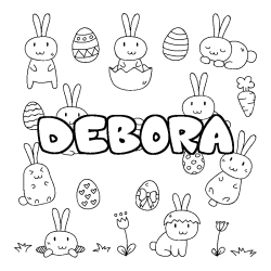 Coloriage pr&eacute;nom DEBORA - d&eacute;cor Paques