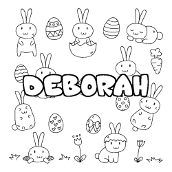 Coloriage pr&eacute;nom DEBORAH - d&eacute;cor Paques