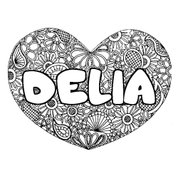 Coloriage prénom DELIA - décor Mandala coeur