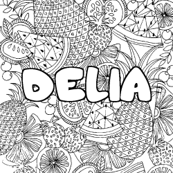 Coloriage prénom DELIA - décor Mandala fruits