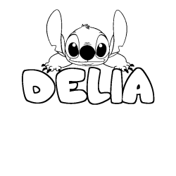 Coloriage prénom DELIA - décor Stitch