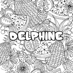 Coloriage prénom DELPHINE - décor Mandala fruits