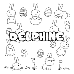 Coloriage pr&eacute;nom DELPHINE - d&eacute;cor Paques