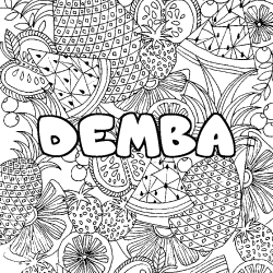 Coloriage prénom DEMBA - décor Mandala fruits