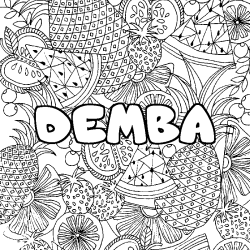 Coloriage pr&eacute;nom DEMBA - d&eacute;cor Mandala fruits