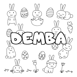 Coloriage prénom DEMBA - décor Paques
