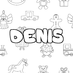 Coloriage prénom DENIS - décor Jouets