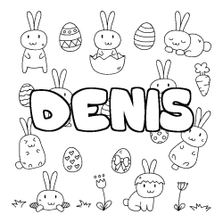 Coloriage pr&eacute;nom DENIS - d&eacute;cor Paques
