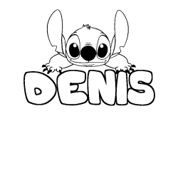 Coloriage prénom DENIS - décor Stitch