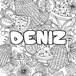 Coloriage prénom DENIZ - décor Mandala fruits