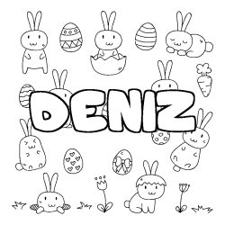 Coloriage prénom DENIZ - décor Paques