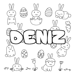 Coloriage pr&eacute;nom DENIZ - d&eacute;cor Paques