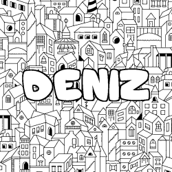 Coloriage prénom DENIZ - décor Ville