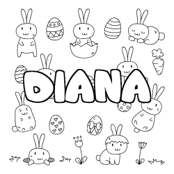 Coloriage pr&eacute;nom DIANA - d&eacute;cor Paques