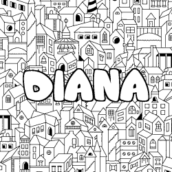 Coloriage prénom DIANA - décor Ville