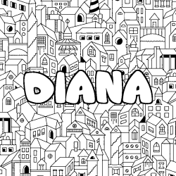 Coloriage pr&eacute;nom DIANA - d&eacute;cor Ville