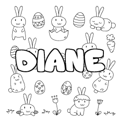 Coloriage pr&eacute;nom DIANE - d&eacute;cor Paques