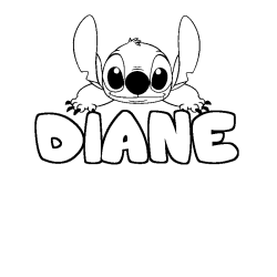 Coloriage prénom DIANE - décor Stitch