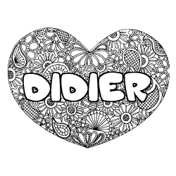 Coloriage pr&eacute;nom DIDIER - d&eacute;cor Mandala coeur