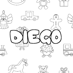 Coloriage pr&eacute;nom DIEGO - d&eacute;cor Jouets