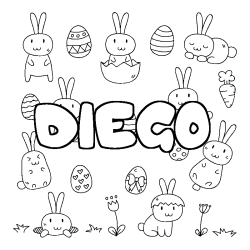Coloriage pr&eacute;nom DIEGO - d&eacute;cor Paques