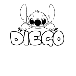Coloriage prénom DIEGO - décor Stitch