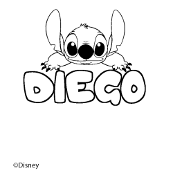 Coloriage pr&eacute;nom DIEGO - d&eacute;cor Stitch