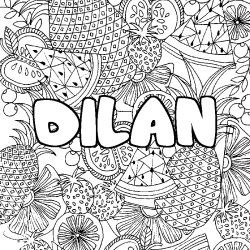 Coloriage prénom DILAN - décor Mandala fruits