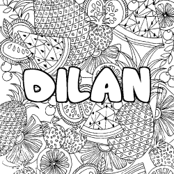 Coloriage pr&eacute;nom DILAN - d&eacute;cor Mandala fruits