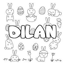Coloriage pr&eacute;nom DILAN - d&eacute;cor Paques