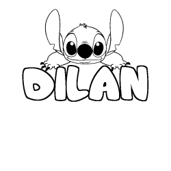 Coloriage prénom DILAN - décor Stitch