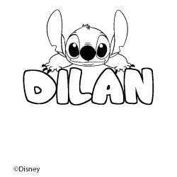 Coloriage pr&eacute;nom DILAN - d&eacute;cor Stitch