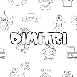 Coloriage pr&eacute;nom DIMITRI - d&eacute;cor Jouets