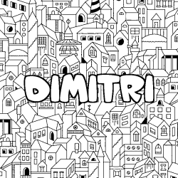 Coloriage prénom DIMITRI - décor Ville