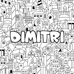 Coloriage pr&eacute;nom DIMITRI - d&eacute;cor Ville