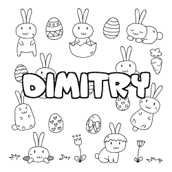 Coloriage pr&eacute;nom DIMITRY - d&eacute;cor Paques