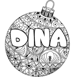Coloriage prénom DINA - décor Boule de Noël
