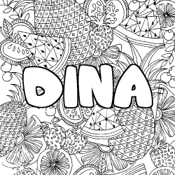 Coloriage prénom DINA - décor Mandala fruits