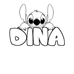 Coloriage prénom DINA - décor Stitch